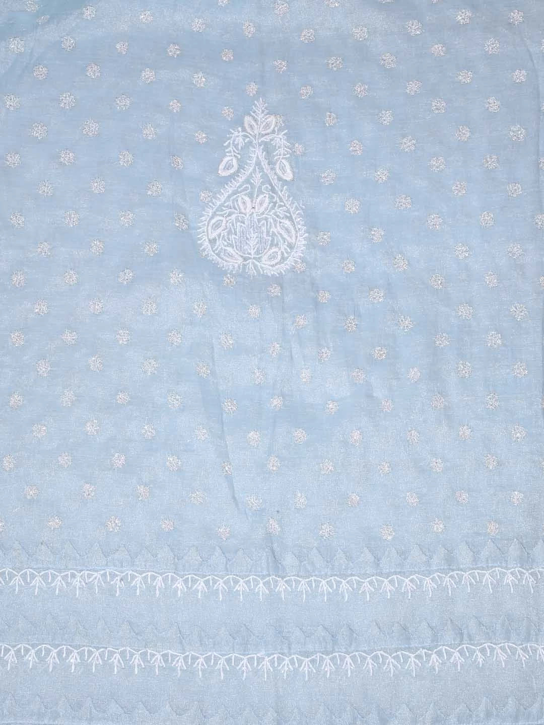 Ada Hand Embroidered Grey Tissue Lucknowi Chikankari Semi-stitched Kurta Dupatta Set With Zari Work 01A342808