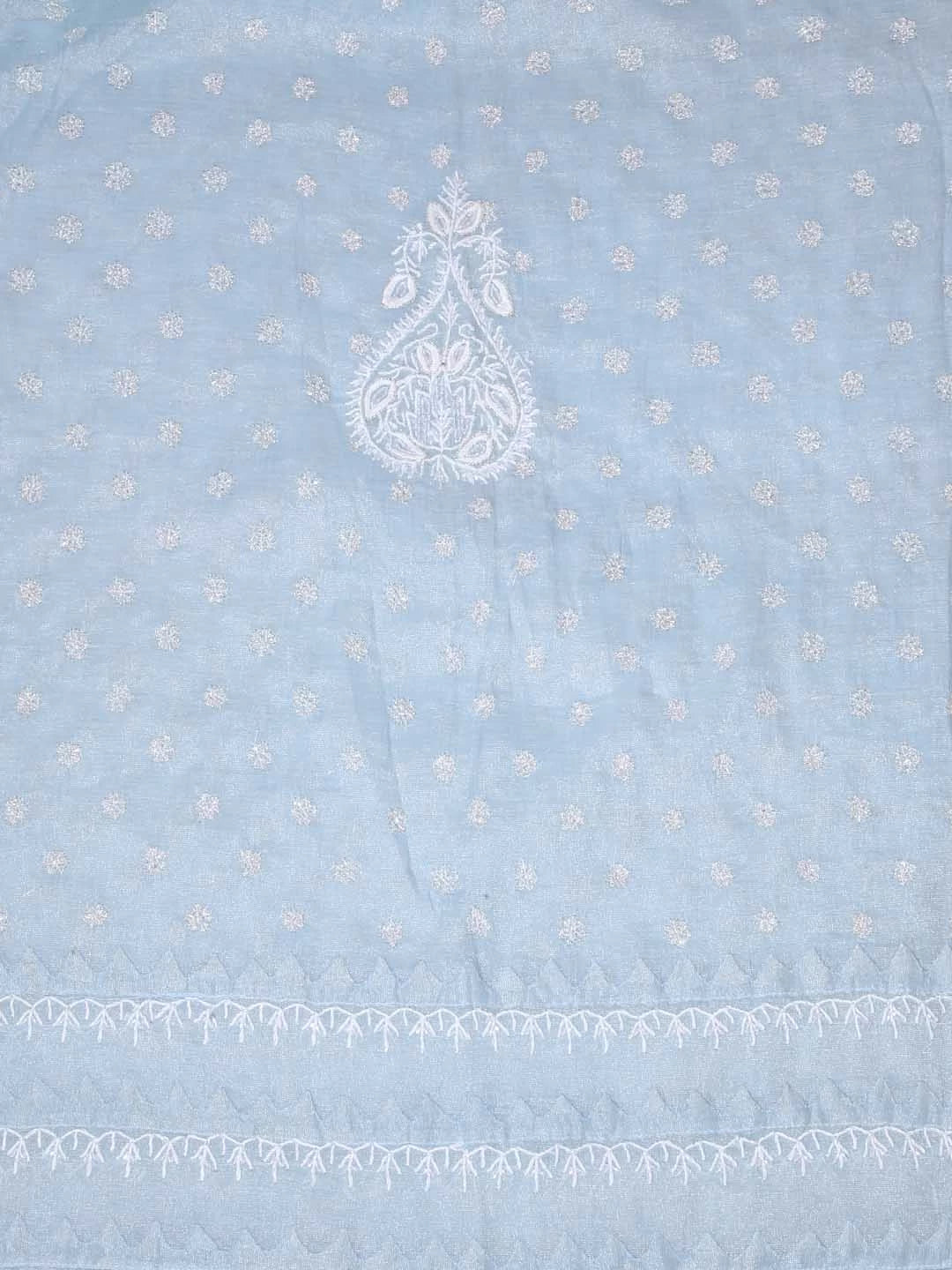 Ada Hand Embroidered Grey Tissue Lucknowi Chikankari Semi-stitched Kurta Dupatta Set With Zari Work 01A342808