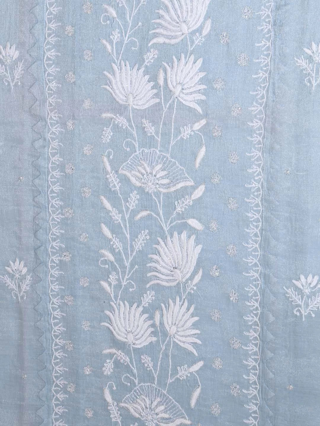 Ada Hand Embroidered Grey Tissue Lucknowi Chikankari Semi-stitched Kurta Dupatta Set With Zari Work 01A342808