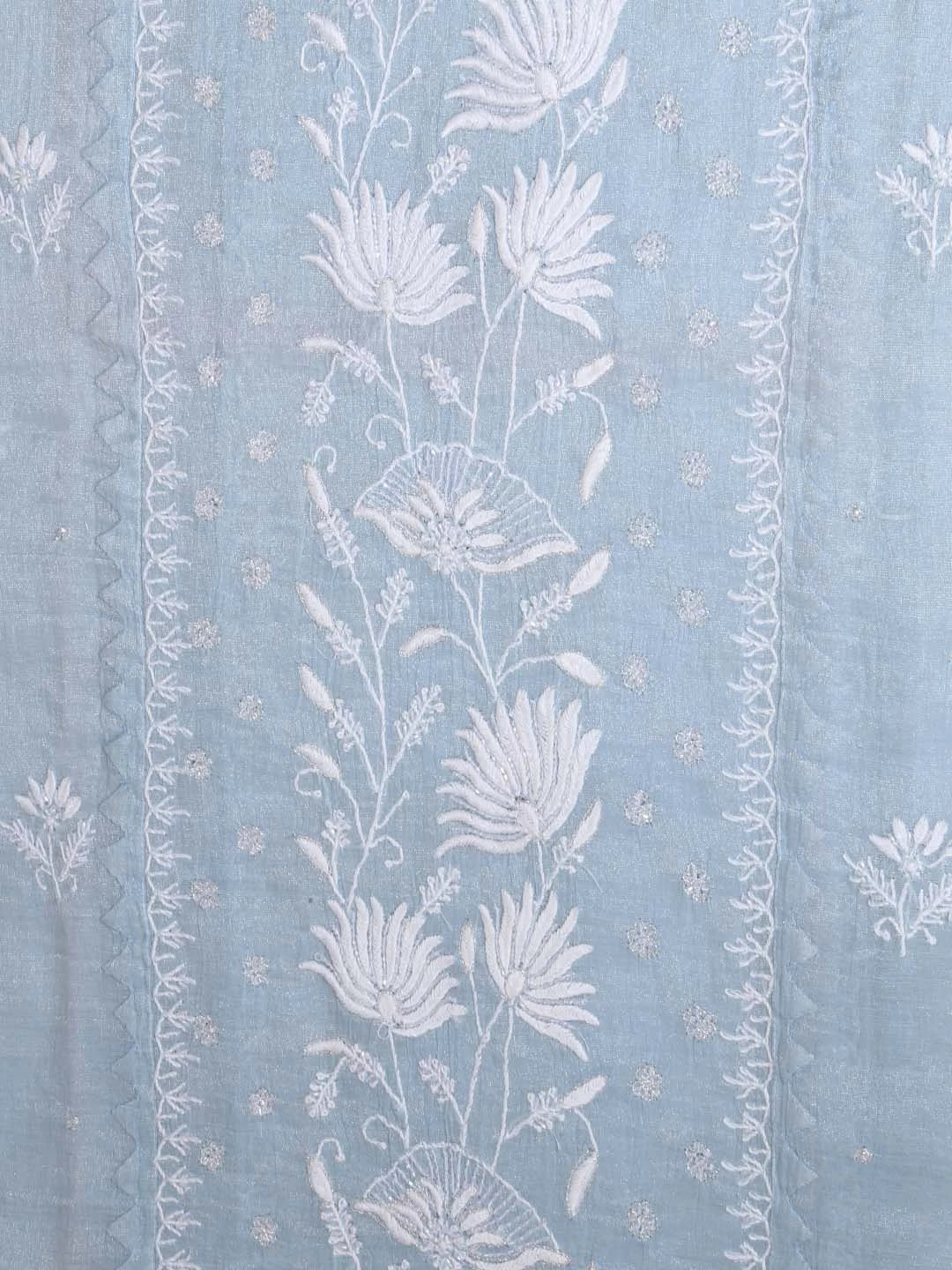 Ada Hand Embroidered Grey Tissue Lucknowi Chikankari Semi-stitched Kurta Dupatta Set With Zari Work 01A342808