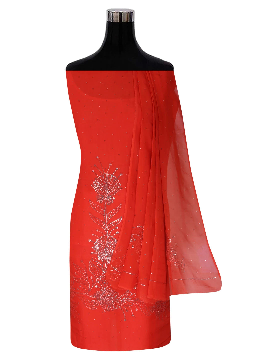 Ada Hand Embroidered Red Organza Lucknowi Chikankari Unstitched Kurta Dupatta Set With Muqaish Work 01A207843
