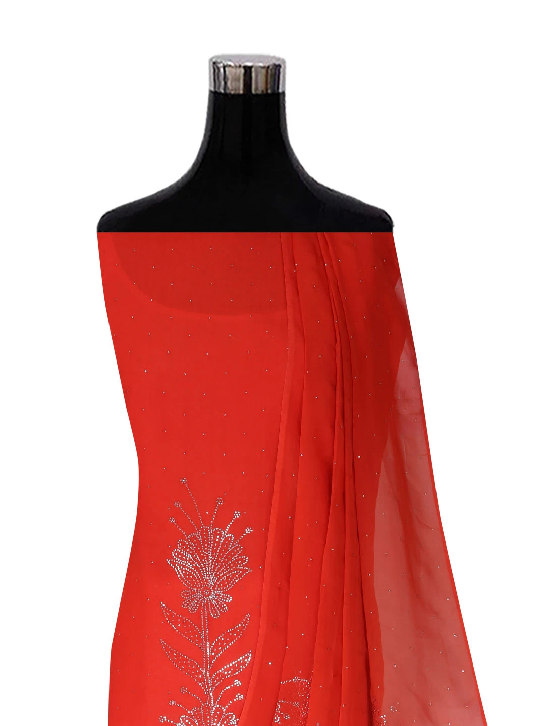 Ada Hand Embroidered Red Organza Lucknowi Chikankari Unstitched Kurta Dupatta Set With Muqaish Work 01A207843