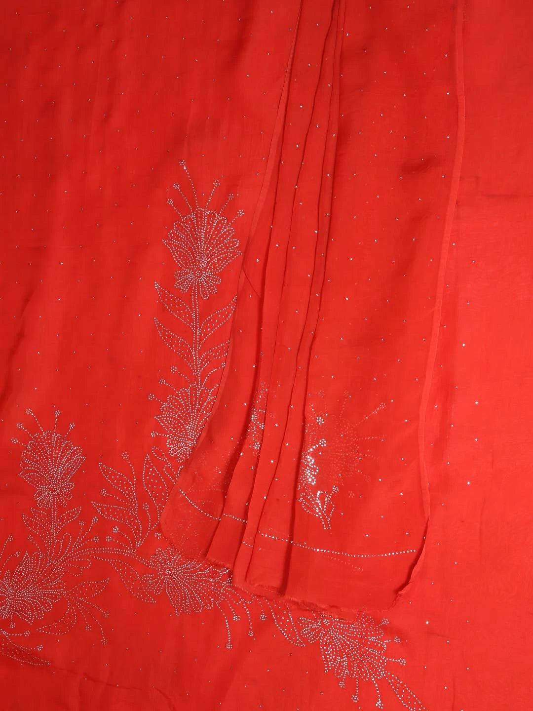 Ada Hand Embroidered Red Organza Lucknowi Chikankari Unstitched Kurta Dupatta Set With Muqaish Work 01A207843
