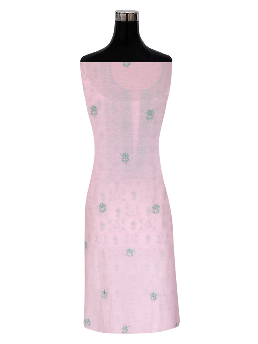 Ada Hand Embroidered Spanish Pink Chanderi Lucknowi Chikankari Unstitched Kurta Dupatta Set With Muqaish Work 01A396490
