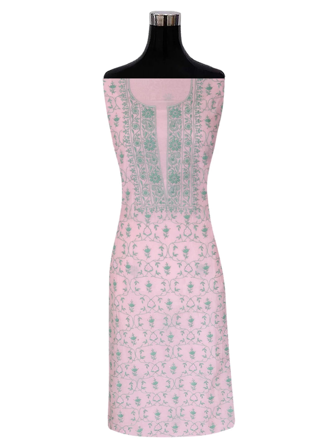 Ada Hand Embroidered Spanish Pink Chanderi Lucknowi Chikankari Unstitched Kurta Dupatta Set With Muqaish Work 01A396490