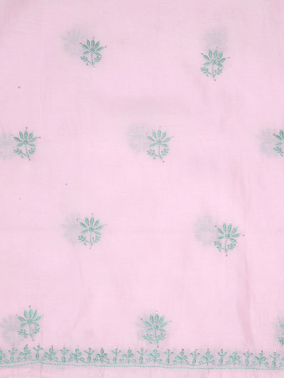 Ada Hand Embroidered Spanish Pink Chanderi Lucknowi Chikankari Unstitched Kurta Dupatta Set With Muqaish Work 01A396490