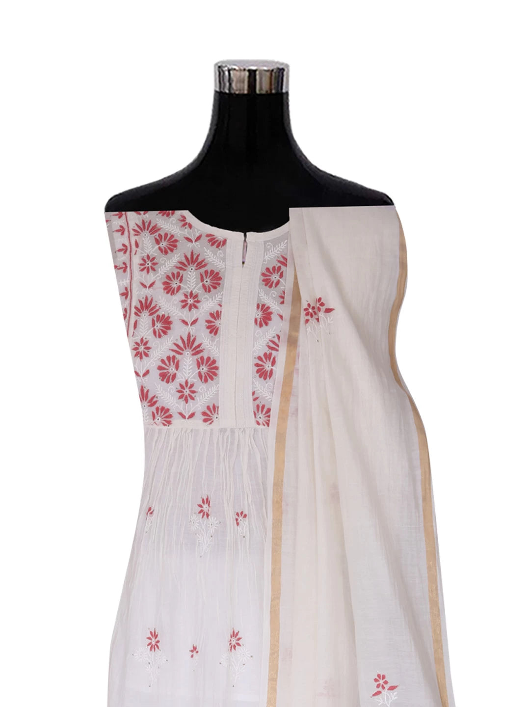 Ada Hand Embroidered Off White Chanderi Lucknowi Chikankari Semi-stitched Kurta Dupatta Set With Mukaish Work 01A395832