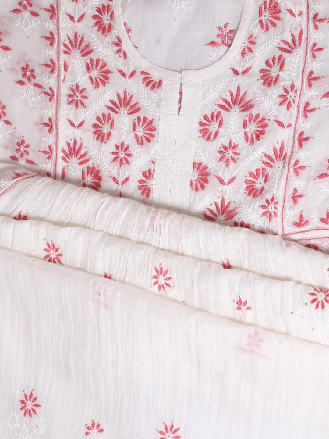 Ada Hand Embroidered Off White Chanderi Lucknowi Chikankari Semi-stitched Kurta Dupatta Set With Mukaish Work 01A395832