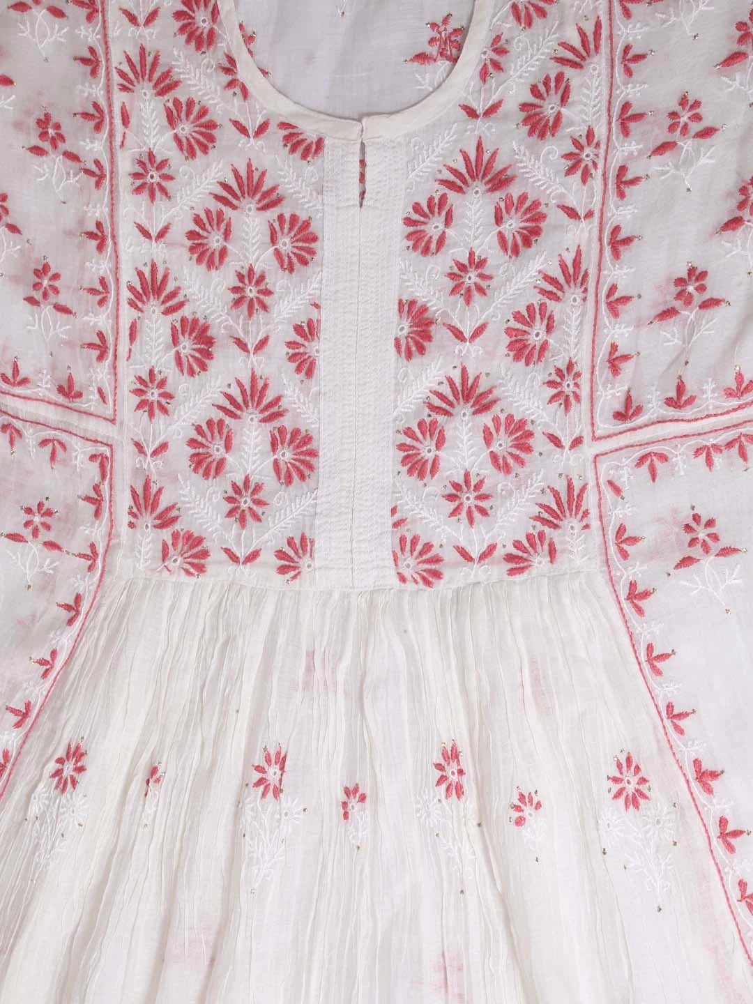Ada Hand Embroidered Off White Chanderi Lucknowi Chikankari Semi-stitched Kurta Dupatta Set With Mukaish Work 01A395832