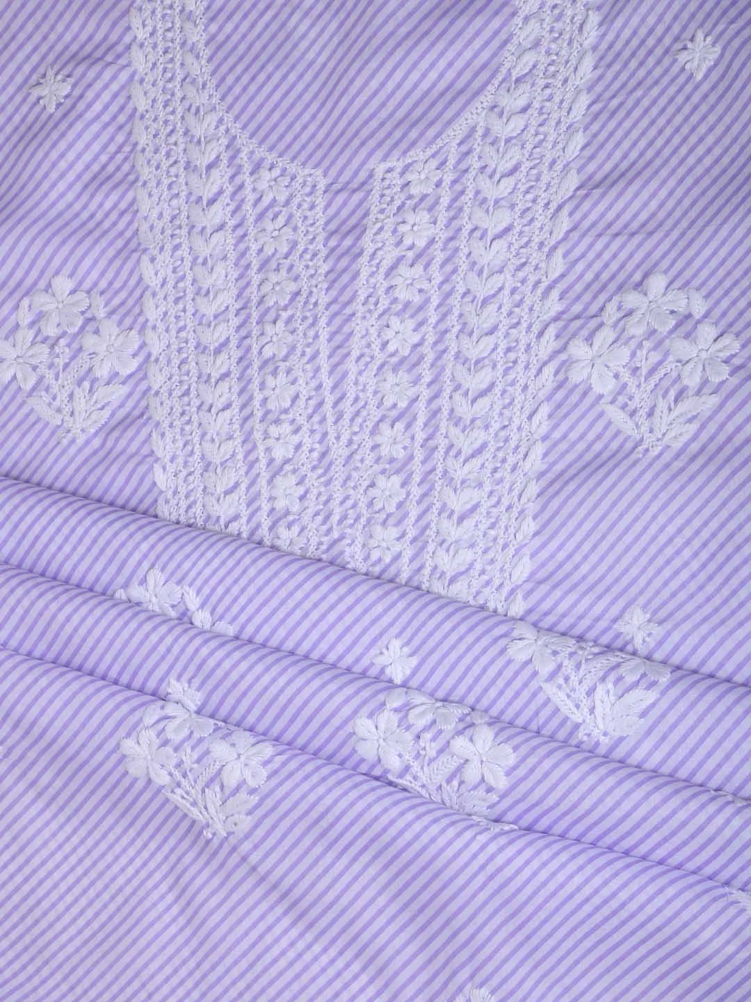 Ada Hand Embroidered White & Mauve Cotton Lucknowi Chikankari Unstitched Kurta Piece 01A413890