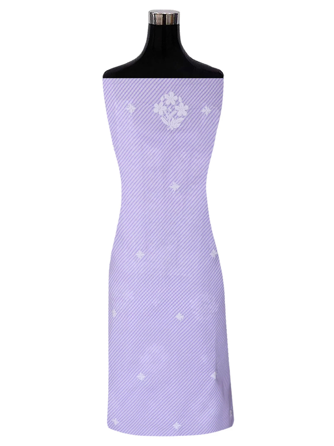 Ada Hand Embroidered White & Mauve Cotton Lucknowi Chikankari Unstitched Kurta Piece 01A413890