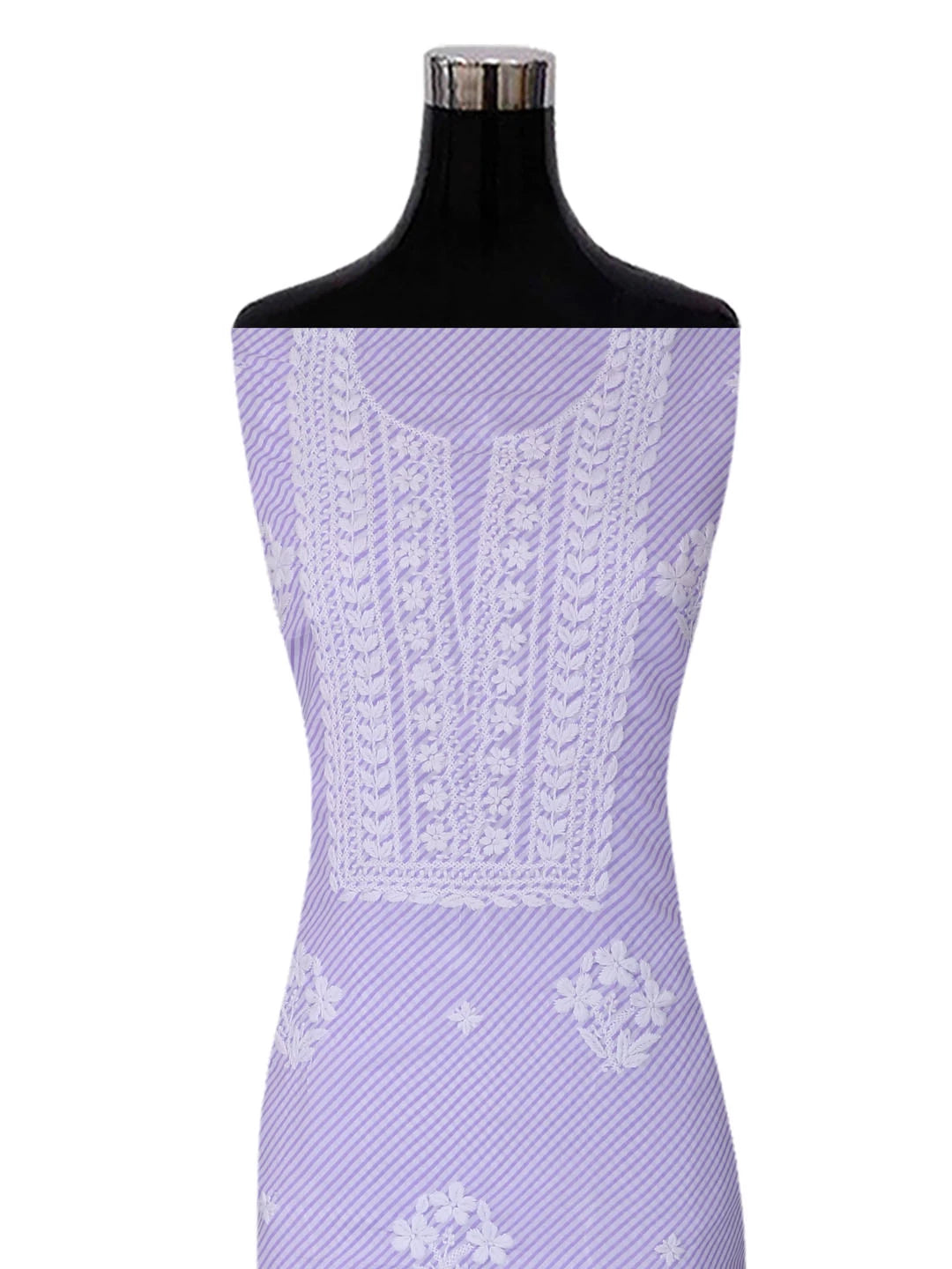 Ada Hand Embroidered White & Mauve Cotton Lucknowi Chikankari Unstitched Kurta Piece 01A413890
