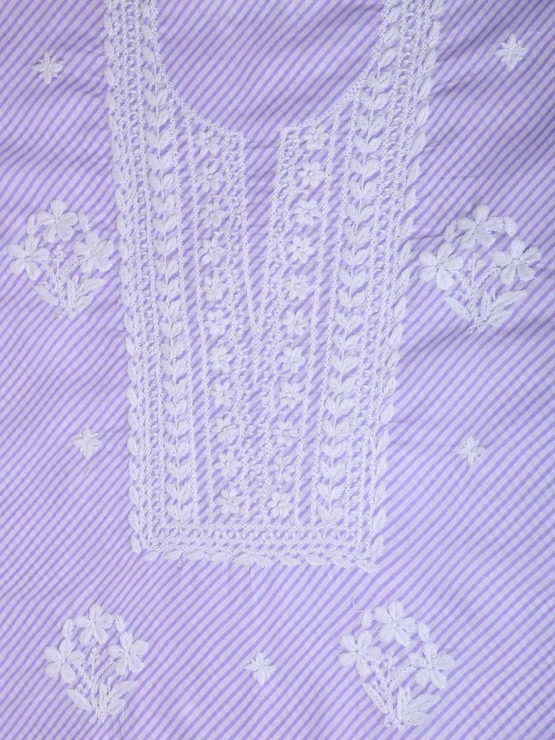 Ada Hand Embroidered White & Mauve Cotton Lucknowi Chikankari Unstitched Kurta Piece 01A413890
