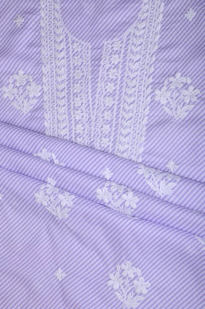Ada Hand Embroidered White & Mauve Cotton Lucknowi Chikankari Unstitched Kurta Piece 01A413890
