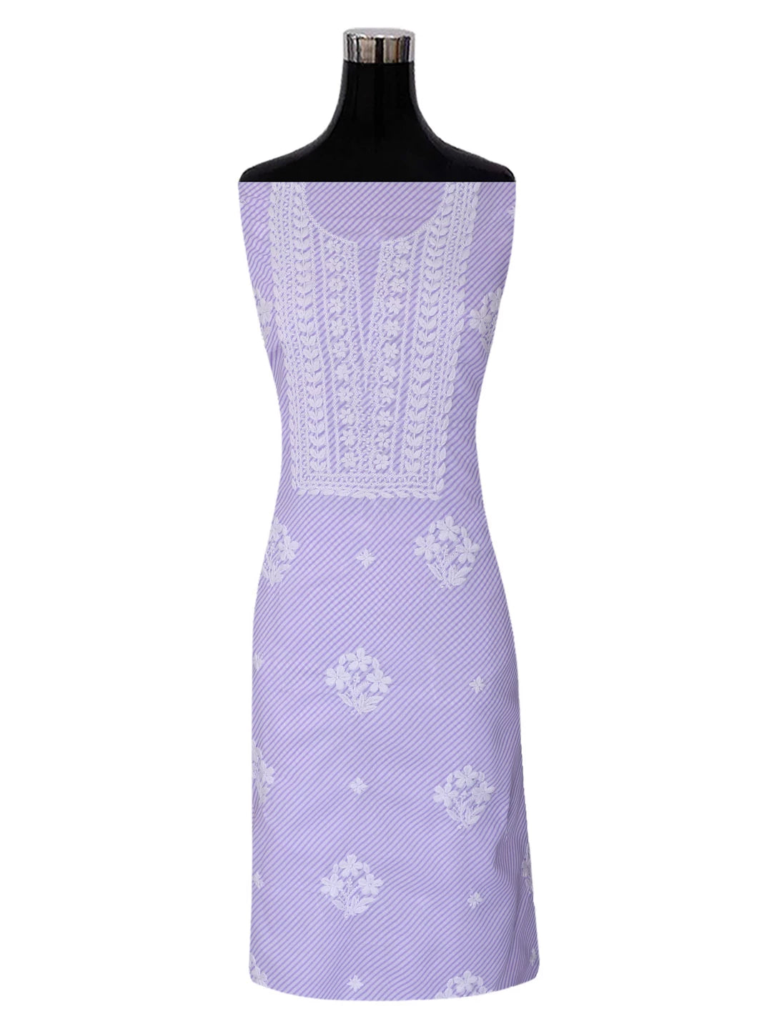 Ada Hand Embroidered White & Mauve Cotton Lucknowi Chikankari Unstitched Kurta Piece 01A413890