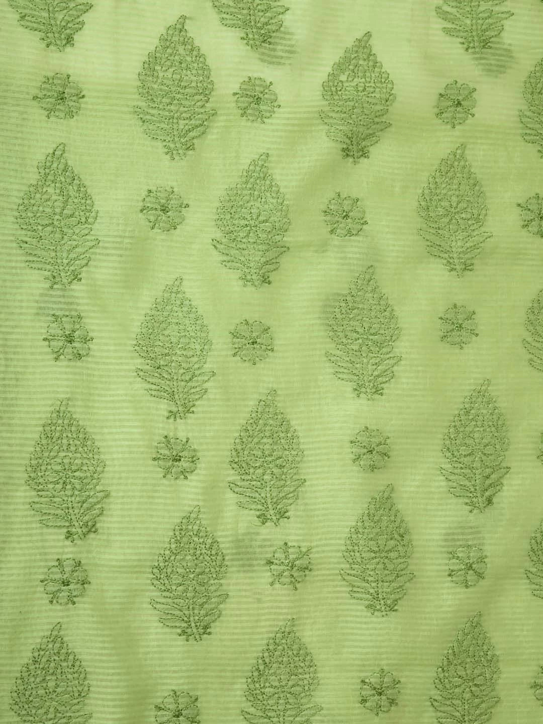 Ada Hand Embroidered Green Chanderi Lucknowi Chikankari Saree With Blouse 01A401913