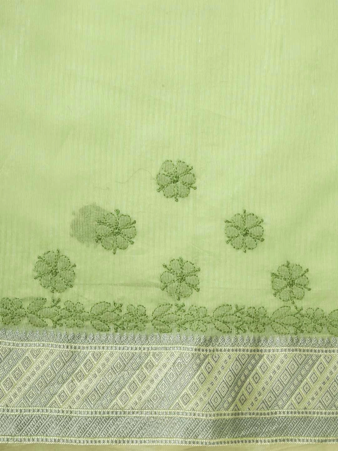 Ada Hand Embroidered Green Chanderi Lucknowi Chikankari Saree With Blouse 01A401913