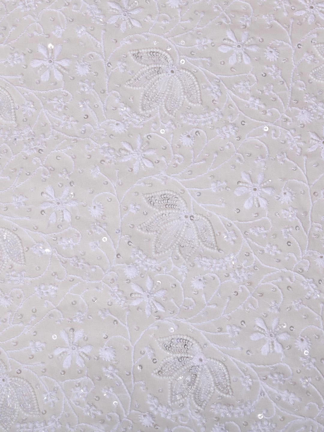 Ada Hand Embroidered White Pure Georgette Lucknowi Chikankari Unstitched Kurta Dupatta Set With Pearl Work 01A403806