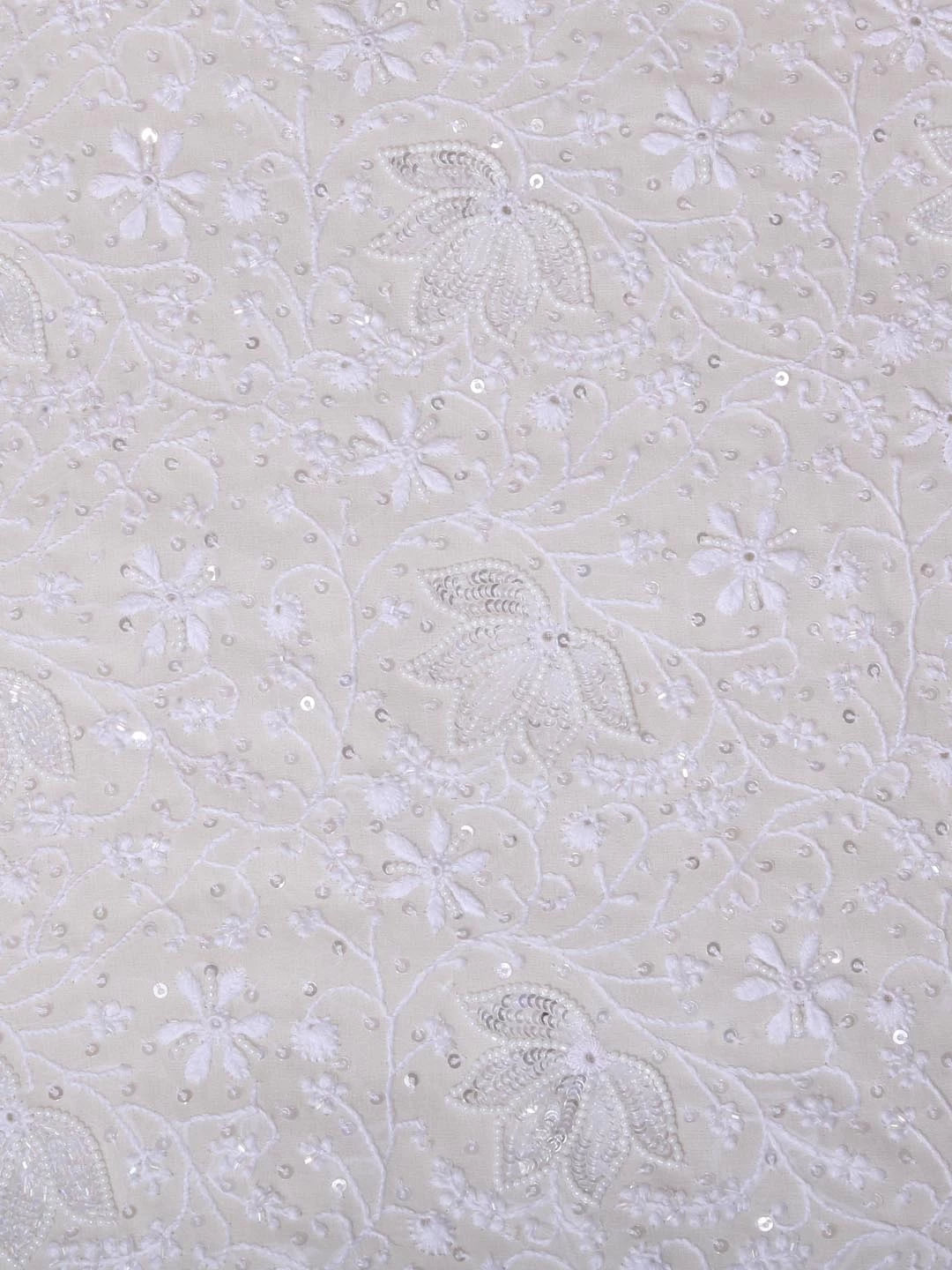 Ada Hand Embroidered White Pure Georgette Lucknowi Chikankari Unstitched Kurta Dupatta Set With Pearl Work 01A403806
