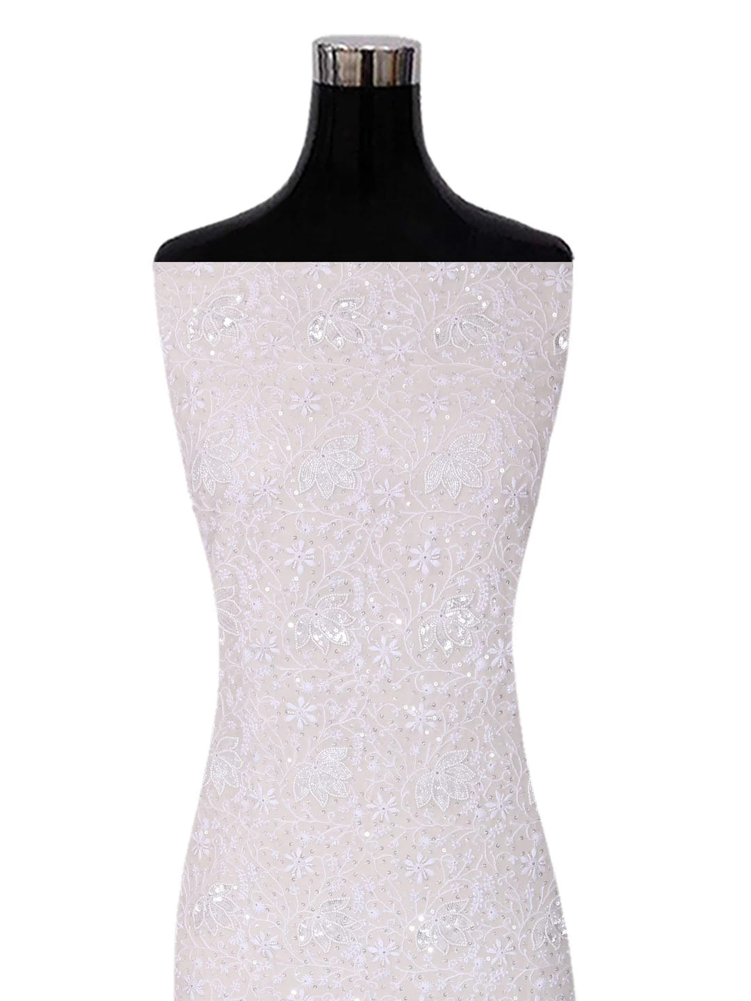 Ada Hand Embroidered White Pure Georgette Lucknowi Chikankari Unstitched Kurta Dupatta Set With Pearl Work 01A403806