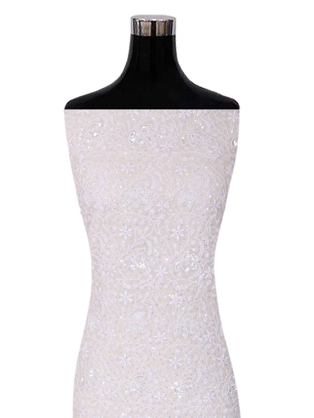 Ada Hand Embroidered White Pure Georgette Lucknowi Chikankari Unstitched Kurta Dupatta Set With Pearl Work 01A403806