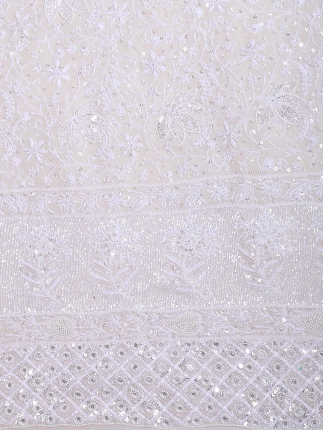 Ada Hand Embroidered White Pure Georgette Lucknowi Chikankari Unstitched Kurta Dupatta Set With Pearl Work 01A403806