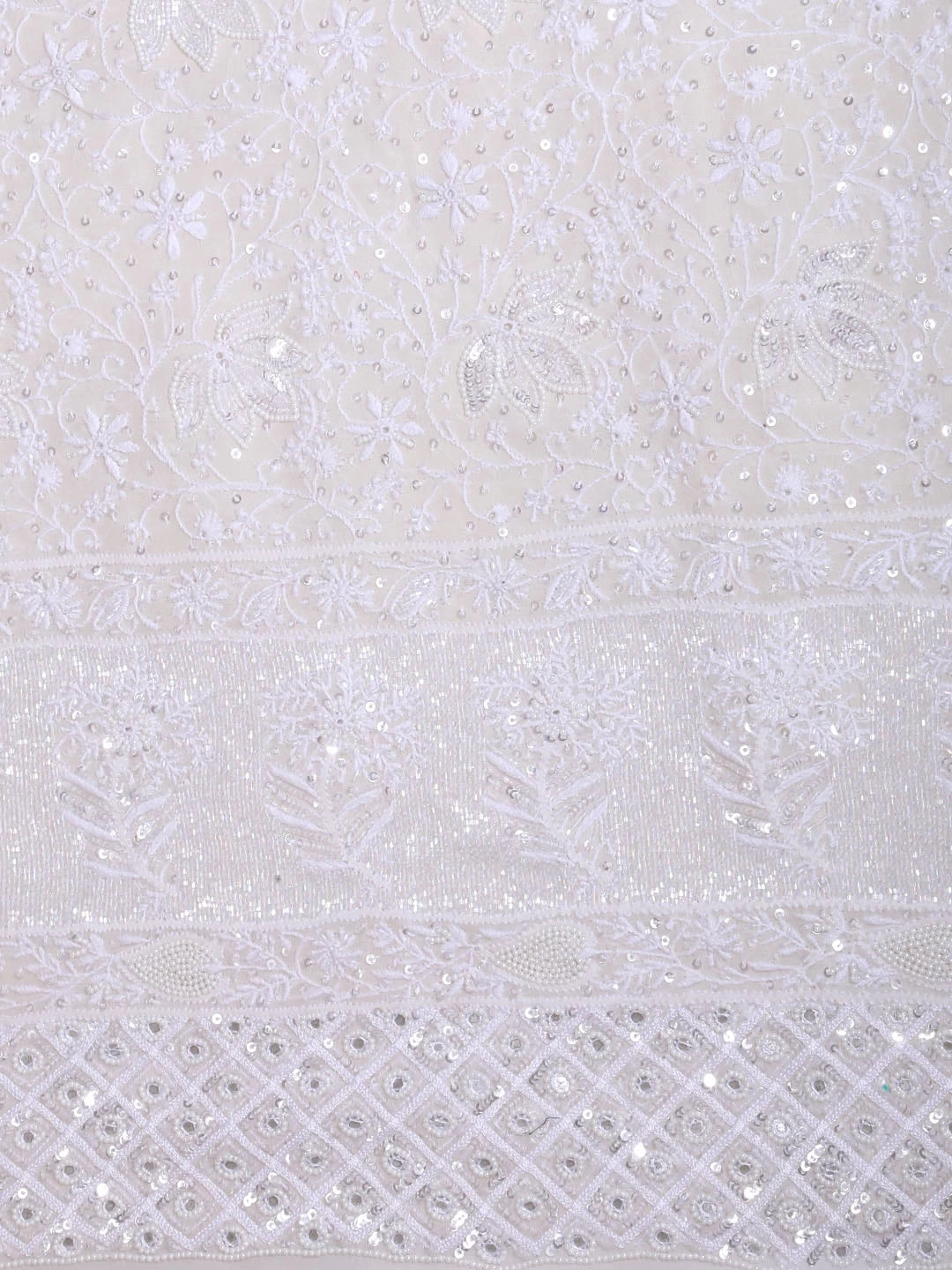Ada Hand Embroidered White Pure Georgette Lucknowi Chikankari Unstitched Kurta Dupatta Set With Pearl Work 01A403806