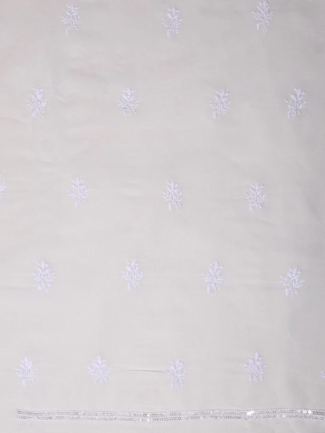 Ada Hand Embroidered White Pure Georgette Lucknowi Chikankari Unstitched Kurta Dupatta Set With Pearl Work 01A403806