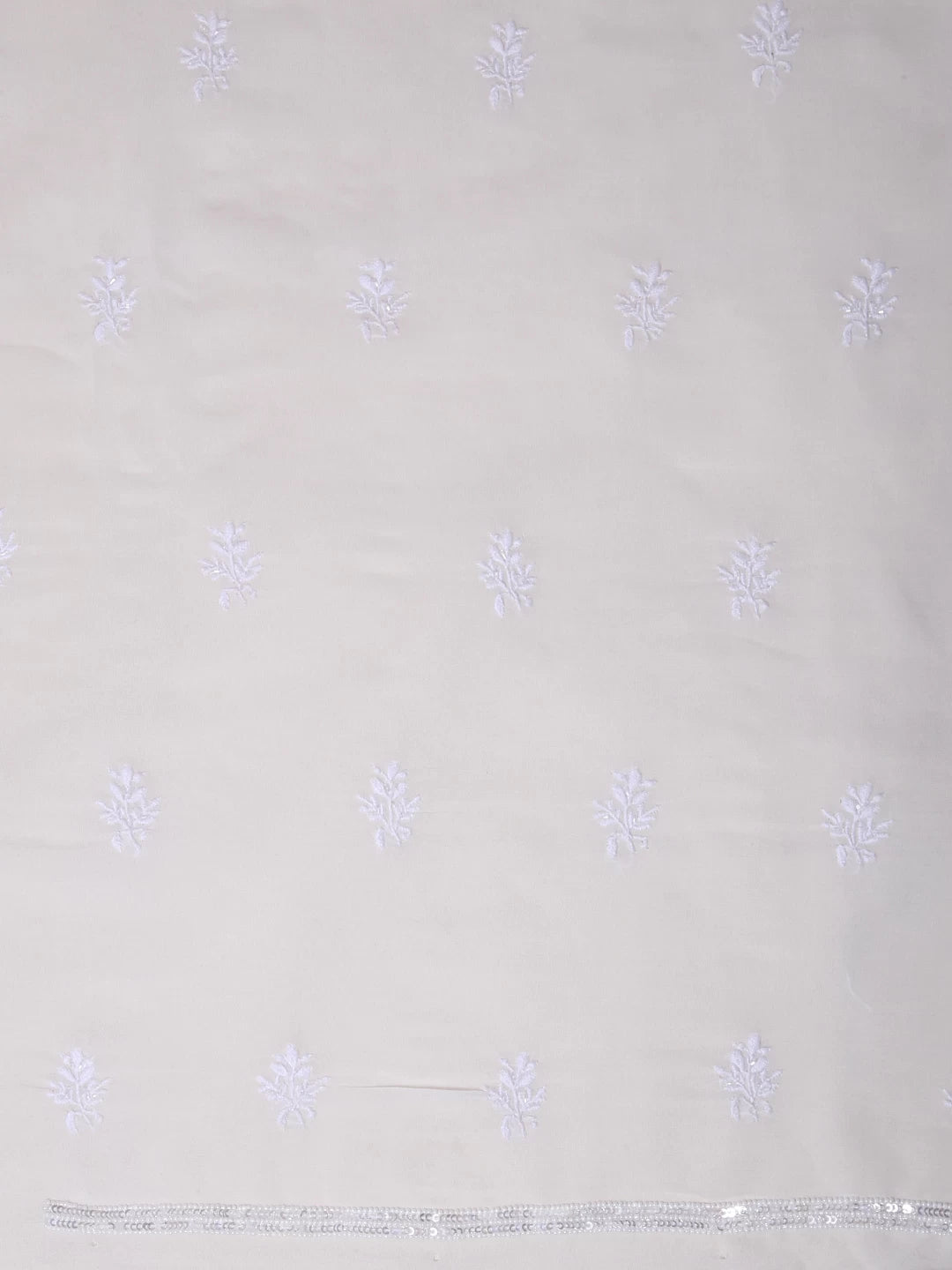 Ada Hand Embroidered White Pure Georgette Lucknowi Chikankari Unstitched Kurta Dupatta Set With Pearl Work 01A403806