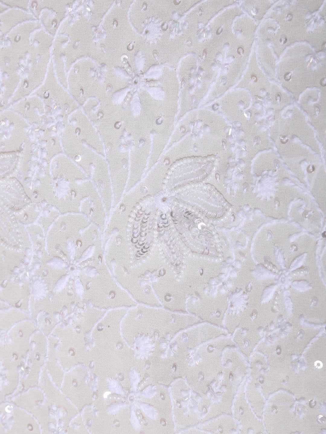 Ada Hand Embroidered White Pure Georgette Lucknowi Chikankari Unstitched Kurta Dupatta Set With Pearl Work 01A403806