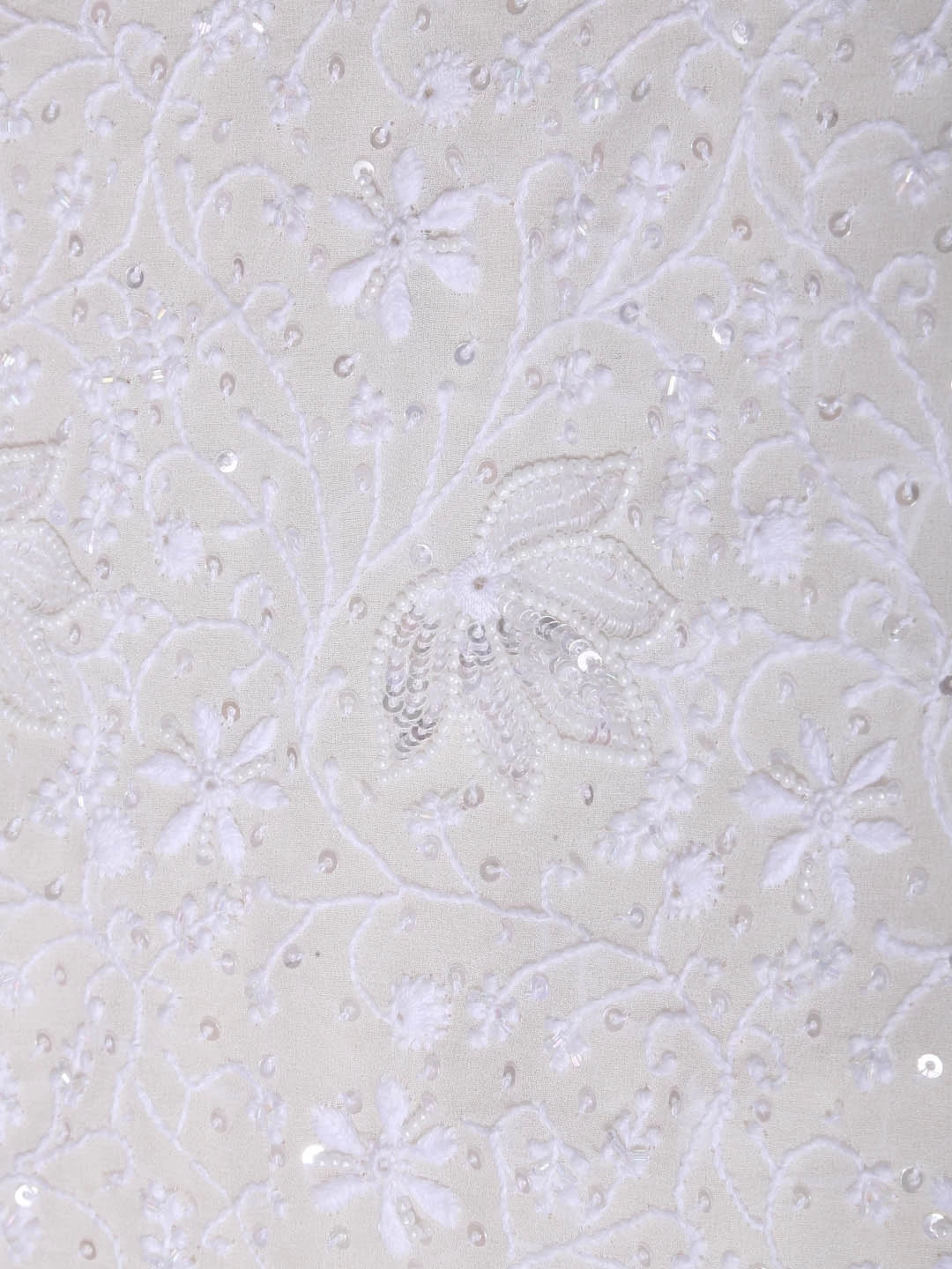Ada Hand Embroidered White Pure Georgette Lucknowi Chikankari Unstitched Kurta Dupatta Set With Pearl Work 01A403806