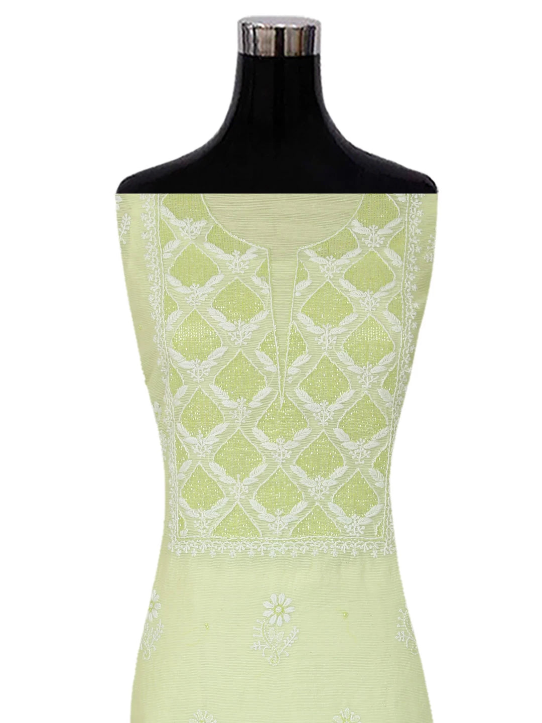 Ada Hand Embroidered Lime Green Super Net Lucknowi Chikankari Unstitched Suit Piece With Cutdana Work 01A401947