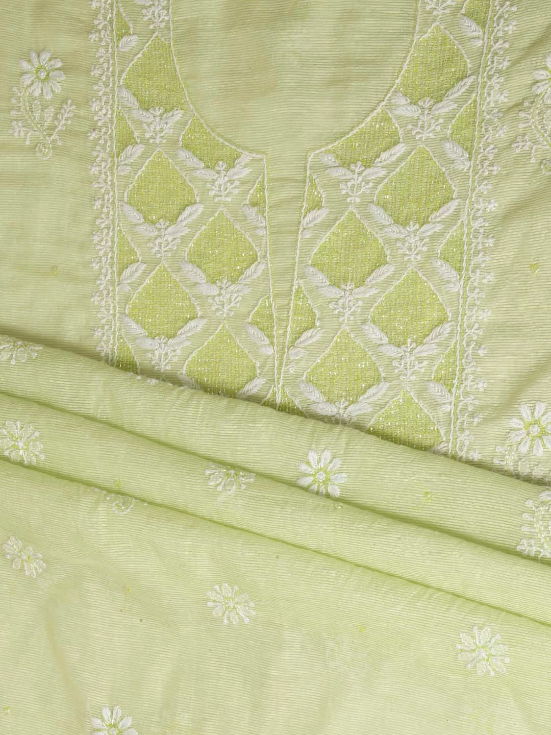 Ada Hand Embroidered Lime Green Super Net Lucknowi Chikankari Unstitched Suit Piece With Cutdana Work 01A401947