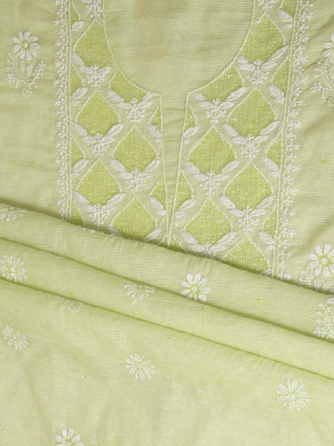 Ada Hand Embroidered Lime Green Super Net Lucknowi Chikankari Unstitched Suit Piece With Cutdana Work 01A401947