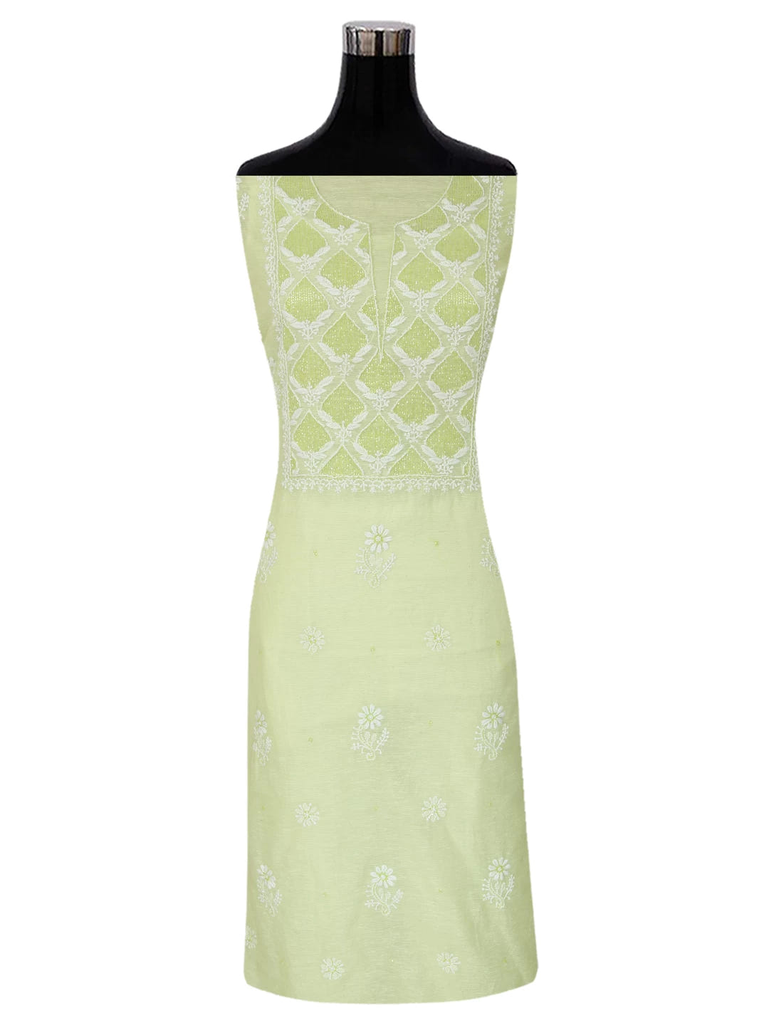 Ada Hand Embroidered Lime Green Super Net Lucknowi Chikankari Unstitched Suit Piece With Cutdana Work 01A401947