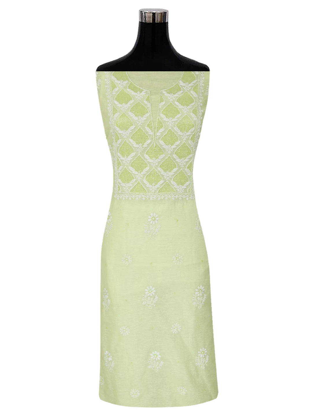 Ada Hand Embroidered Lime Green Super Net Lucknowi Chikankari Unstitched Suit Piece With Cutdana Work 01A401947