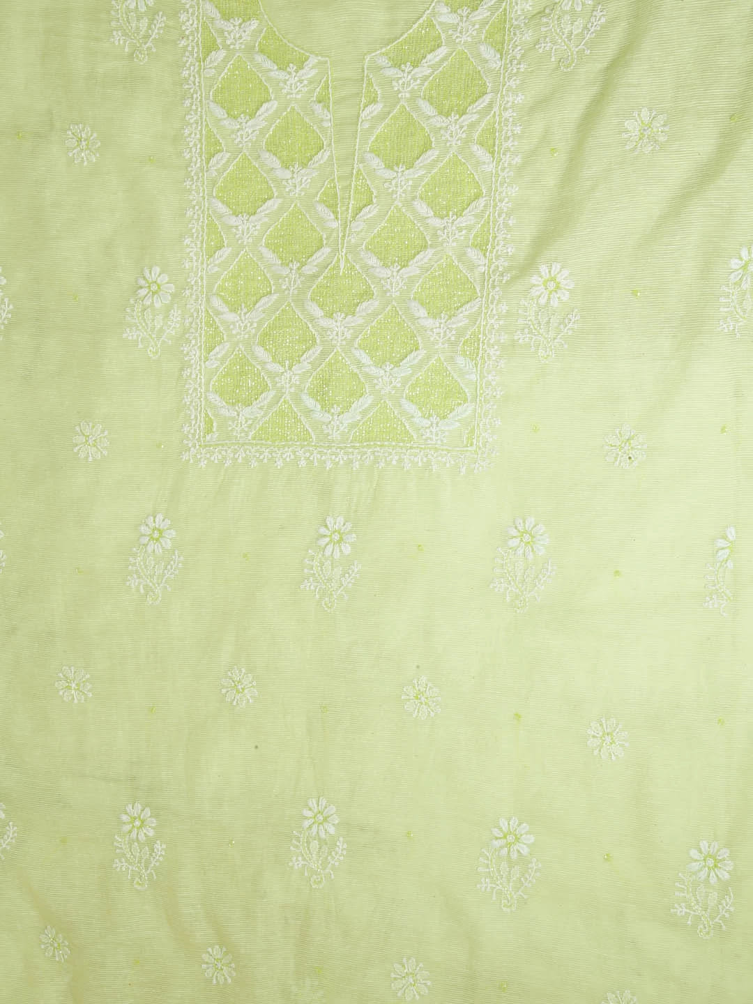 Ada Hand Embroidered Lime Green Super Net Lucknowi Chikankari Unstitched Suit Piece With Cutdana Work 01A401947