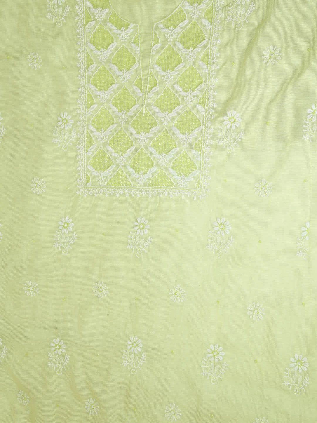 Ada Hand Embroidered Lime Green Super Net Lucknowi Chikankari Unstitched Suit Piece With Cutdana Work 01A401947