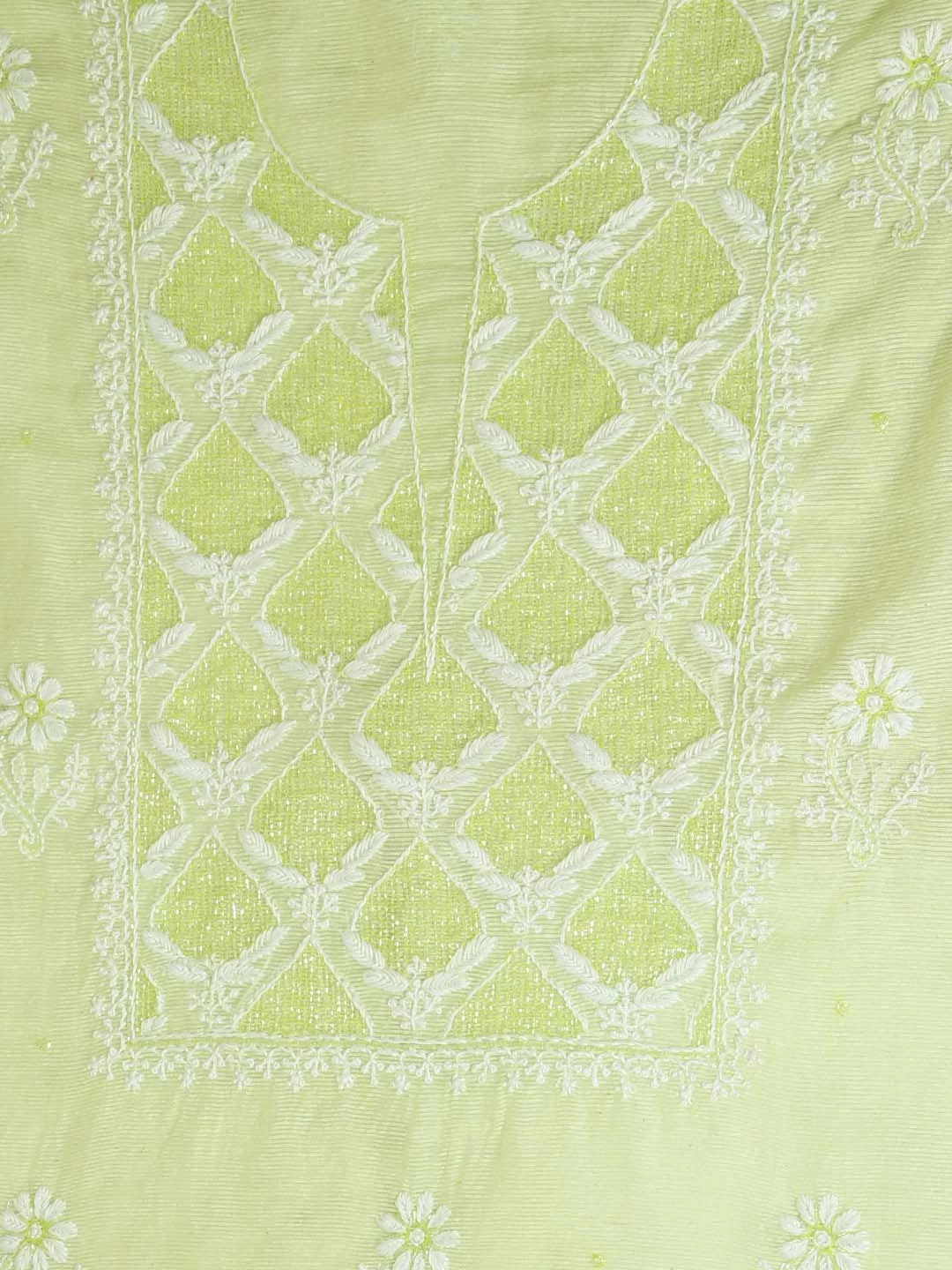 Ada Hand Embroidered Lime Green Super Net Lucknowi Chikankari Unstitched Suit Piece With Cutdana Work 01A401947