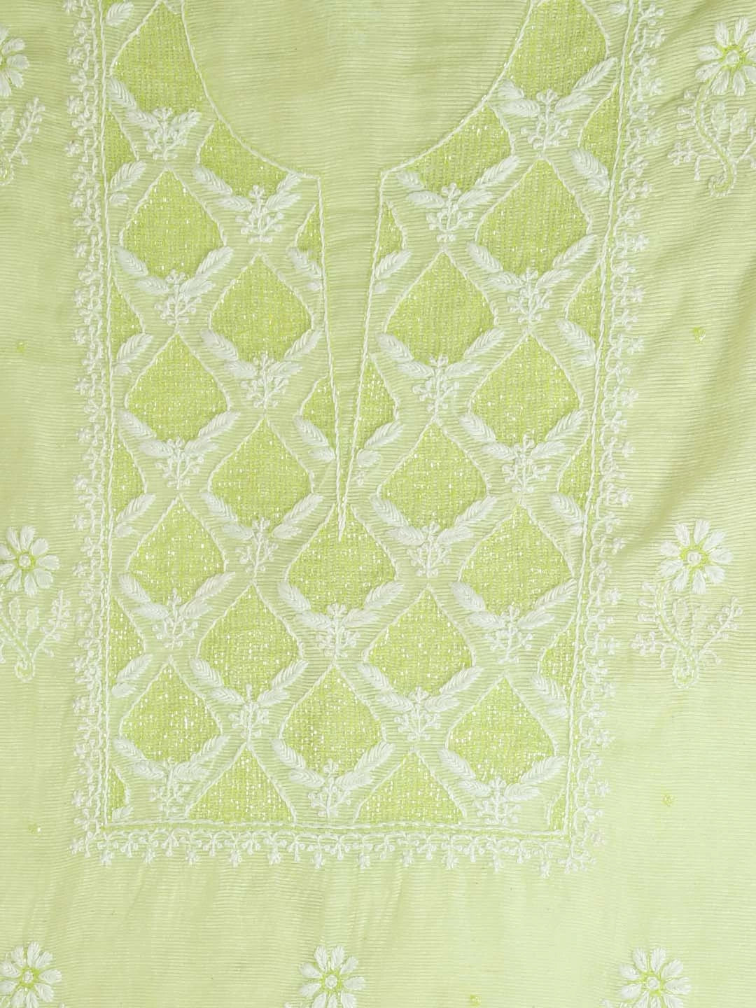 Ada Hand Embroidered Lime Green Super Net Lucknowi Chikankari Unstitched Suit Piece With Cutdana Work 01A401947