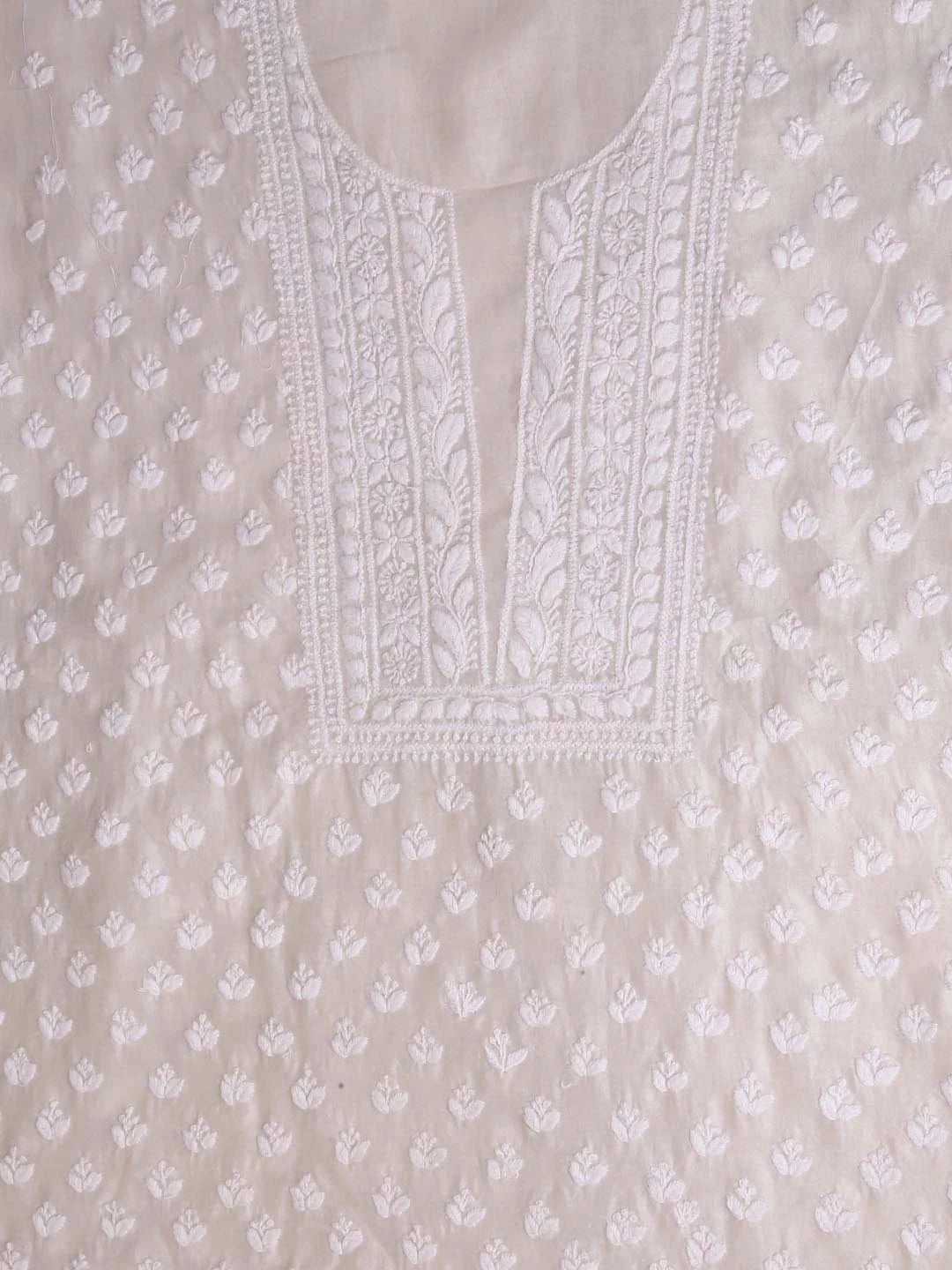 Ada Hand Embroidered Cream Chanderi Lucknowi Chikankari Unstitched Kurta Dupatta Set 01A403076