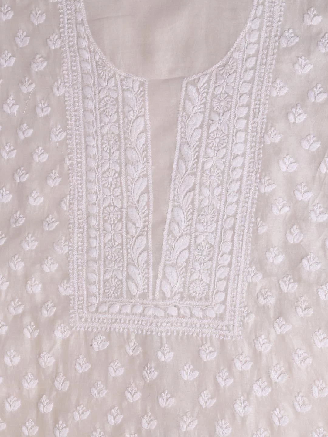 Ada Hand Embroidered Cream Chanderi Lucknowi Chikankari Unstitched Kurta Dupatta Set 01A403076