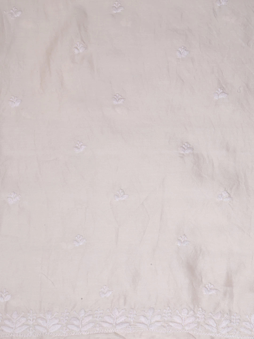 Ada Hand Embroidered Cream Chanderi Lucknowi Chikankari Unstitched Kurta Dupatta Set 01A403076