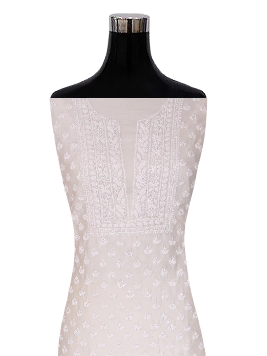 Ada Hand Embroidered Cream Chanderi Lucknowi Chikankari Unstitched Kurta Dupatta Set 01A403076