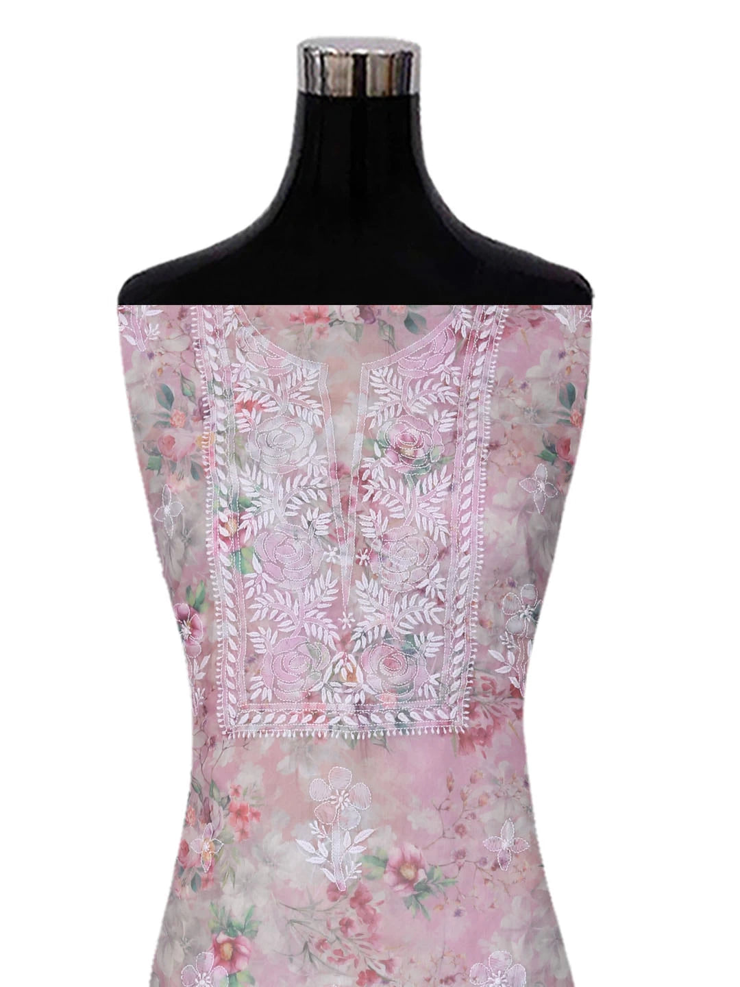 Ada Hand Embroidered Dusty Pink Organza Lucknowi Chikankari Unstitched Kurta Dupatta Set 01A402415