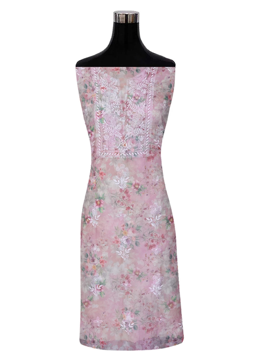 Ada Hand Embroidered Dusty Pink Organza Lucknowi Chikankari Unstitched Kurta Dupatta Set 01A402415