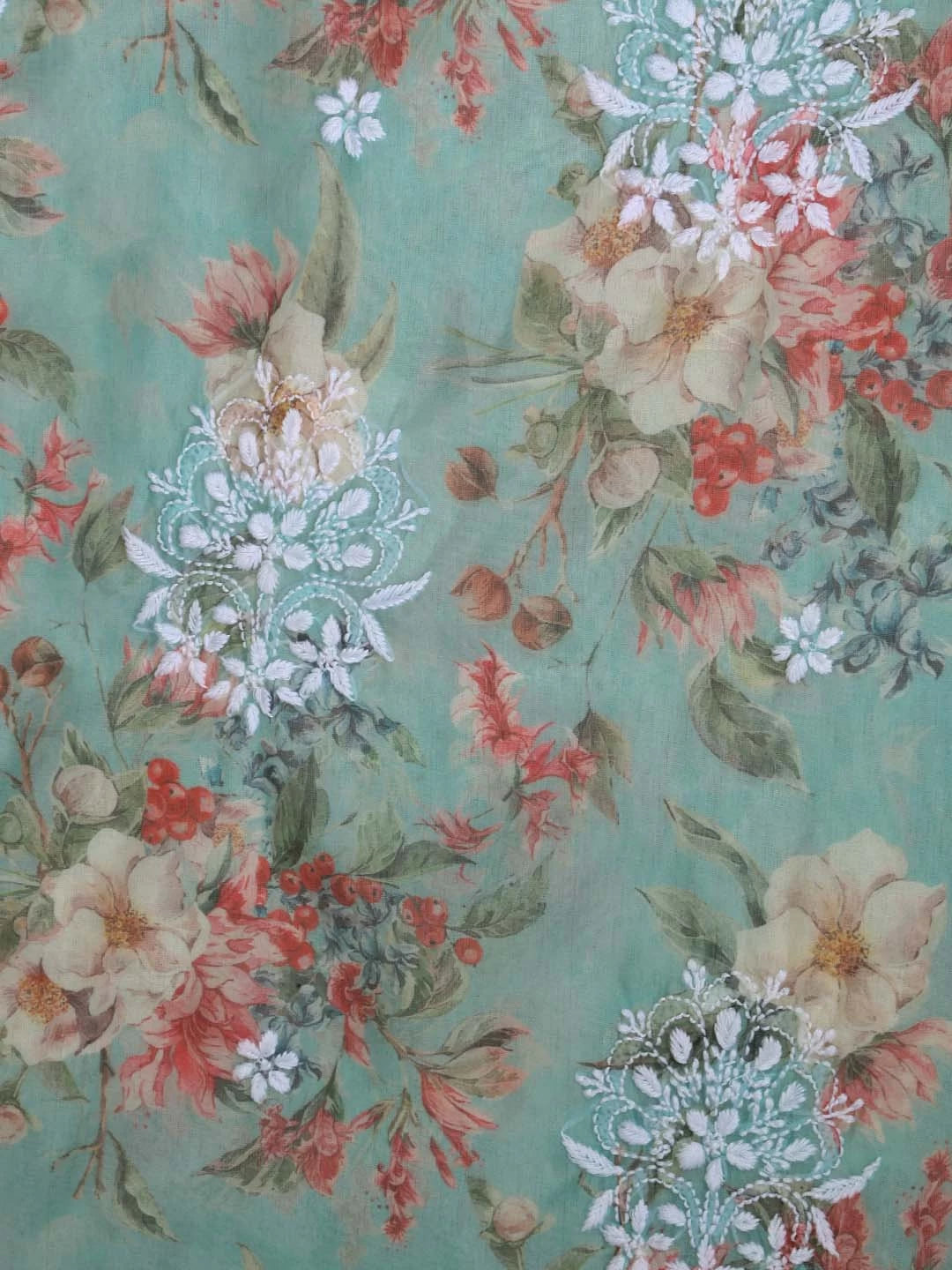 Ada Hand Embroidered Pista Green Organza Lucknowi Chikankari Unstitched Kurta Dupatta Set 01A402423