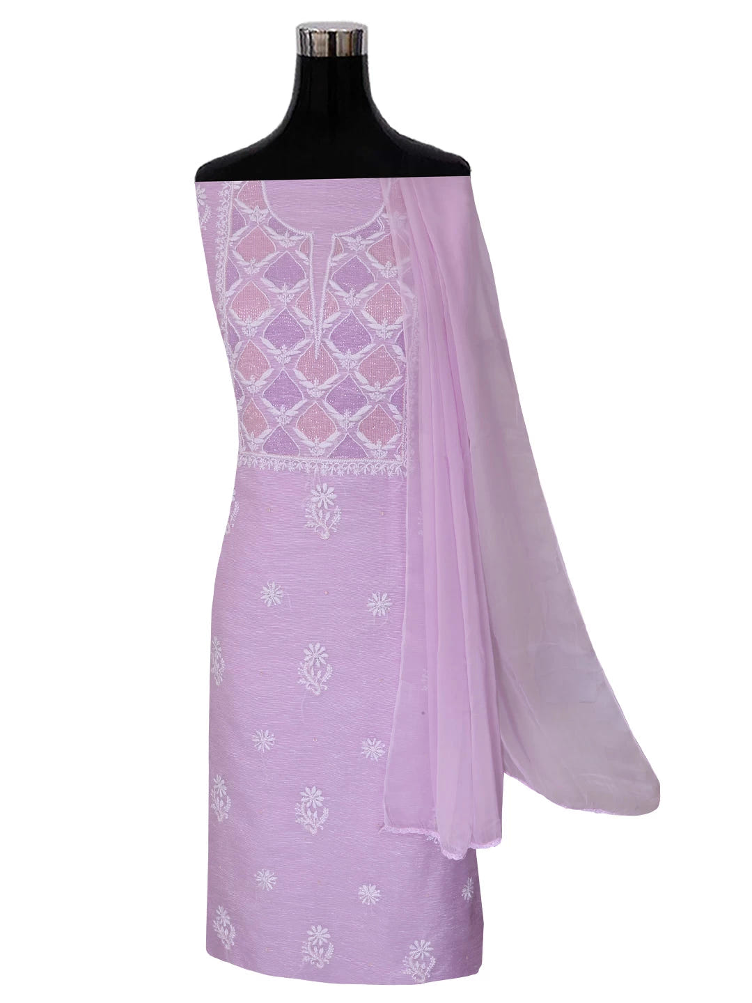 Ada Hand Embroidered Lilac Super Net Lucknowi Chikankari Unstitched Suit Piece With Cutdana Work 01A401946