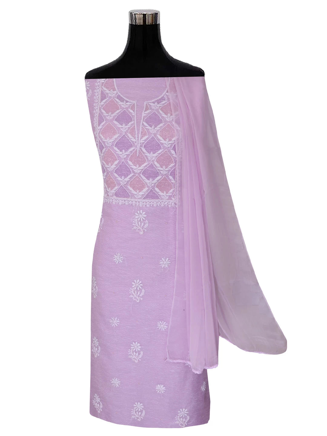 Ada Hand Embroidered Lilac Super Net Lucknowi Chikankari Unstitched Suit Piece With Cutdana Work 01A401946