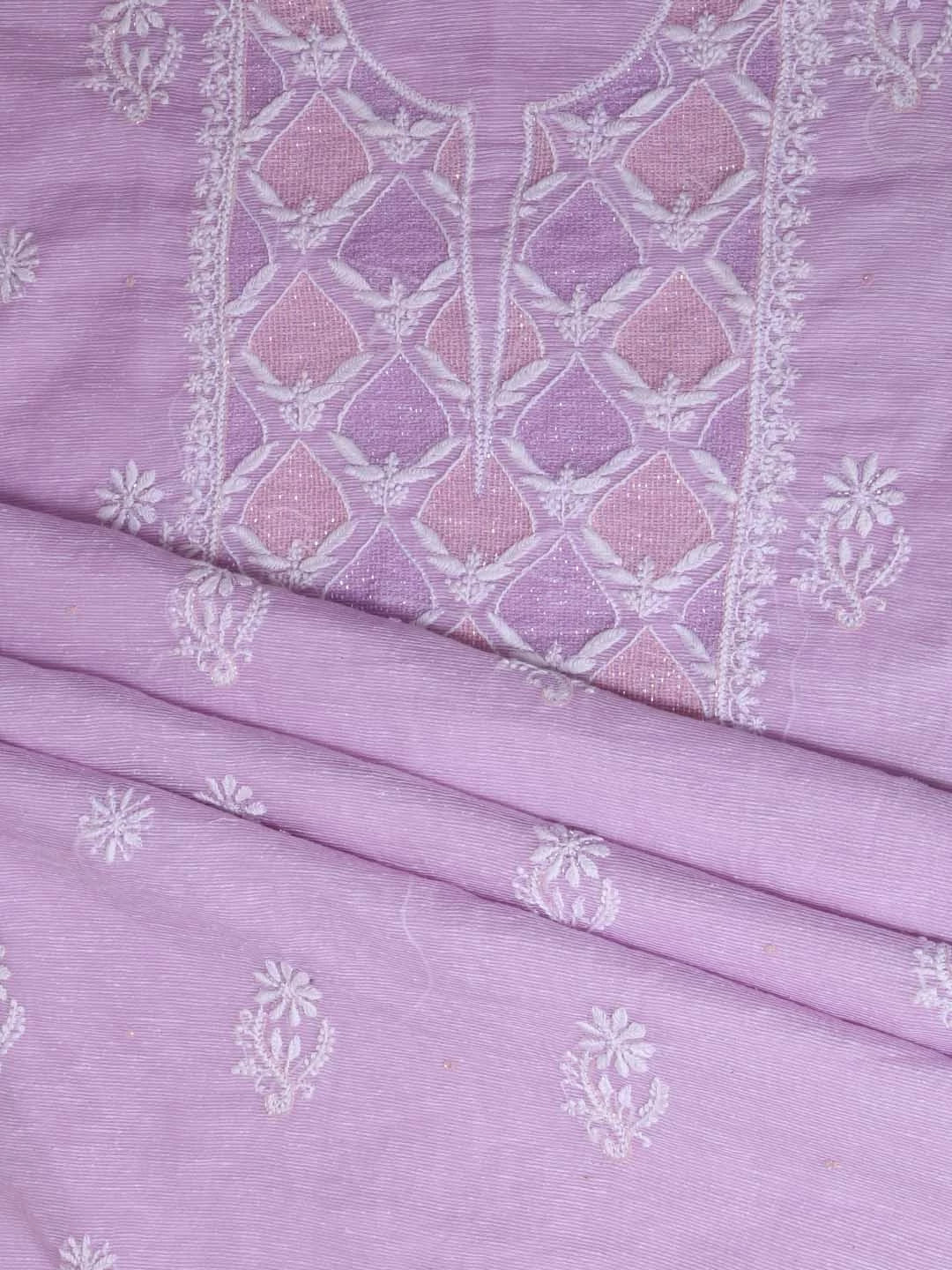 Ada Hand Embroidered Lilac Super Net Lucknowi Chikankari Unstitched Suit Piece With Cutdana Work 01A401946